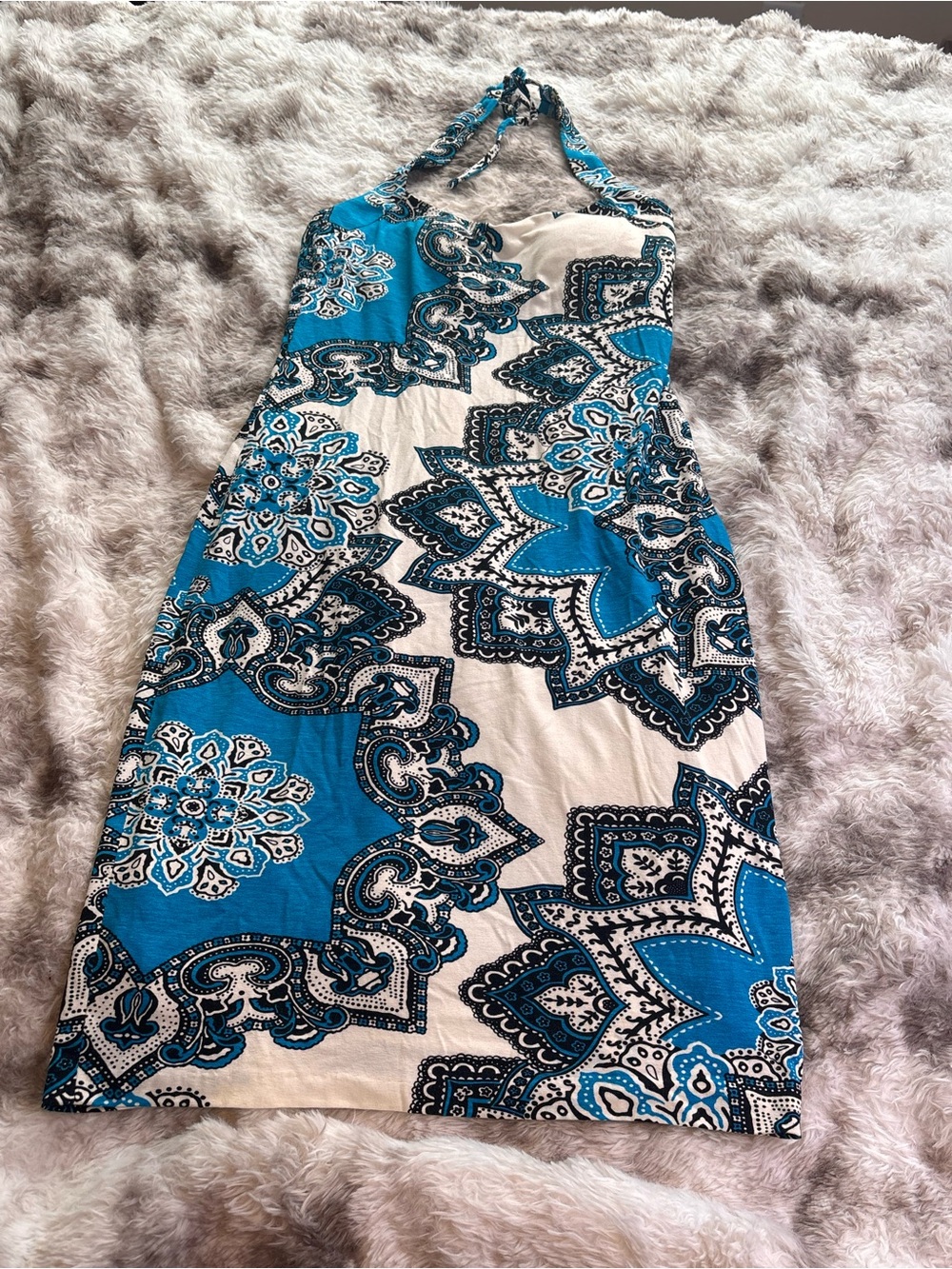 Cache Blue and White Halter-Style Printed Mini Dress